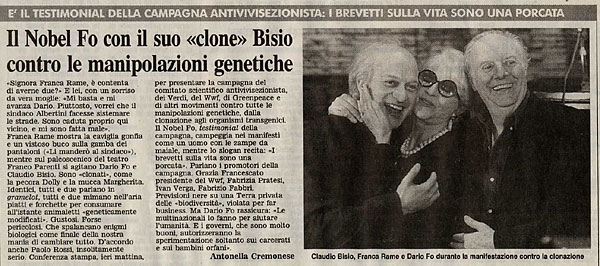 Articolo protesta contro manipolazioni genetiche