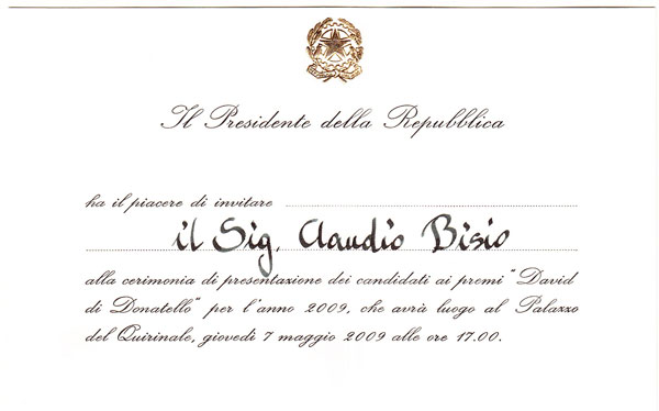 Immagine dell'invito al Quirinale