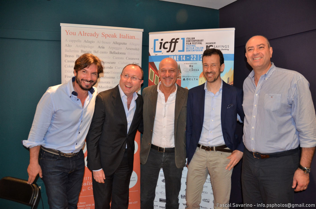 Cristiano De Florentiis, direttore artistico ICFF, Giuseppe Pastorelli, Claudio Bisio, Alessandro Ruggera, Patrizio Magnifico - foto di Livia Roscioli